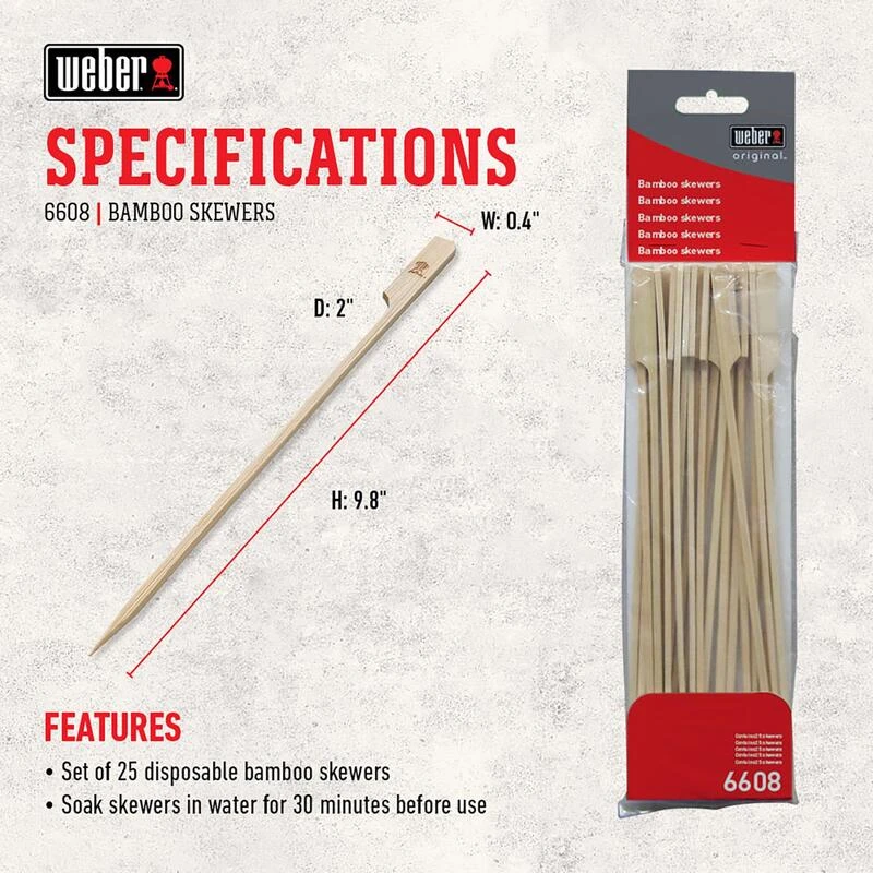 Outlet ✨ Weber Bamboo Skewer 9.8 in. L X 0.4 in. W 25 pc 🎉 3 Outlet ✨ Weber Bamboo Skewer 9.8 in. L X 0.4 in. W 25 pc 🎉 - Image 3